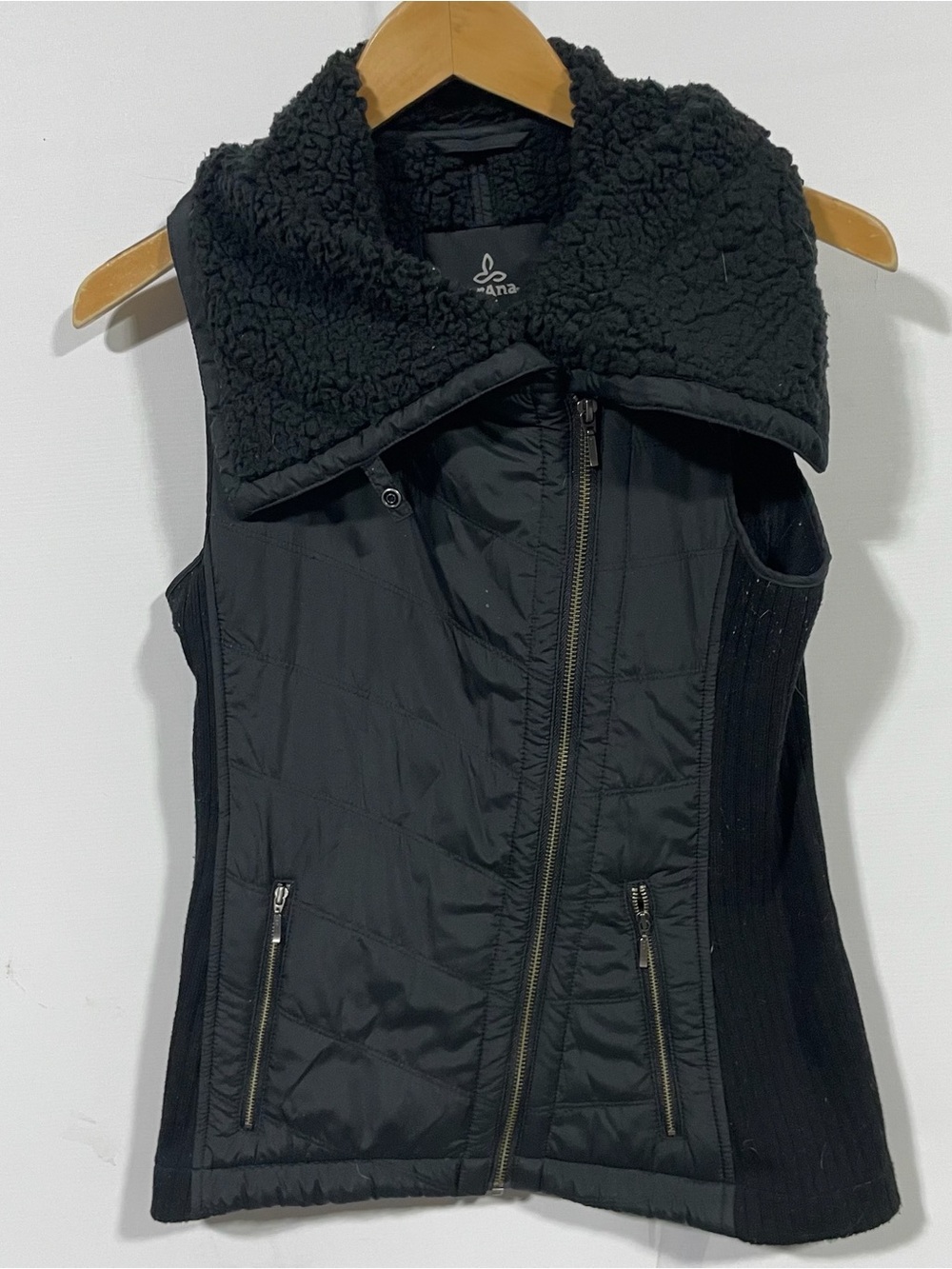 Prana Black Quilted Puffer Vest with Sherpa Collar